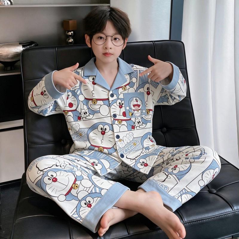Boys Cotton Pajama Set Long Sleeve Thin Sleepwear Cartoon Print Hoodie Style Home Wear Kids 8