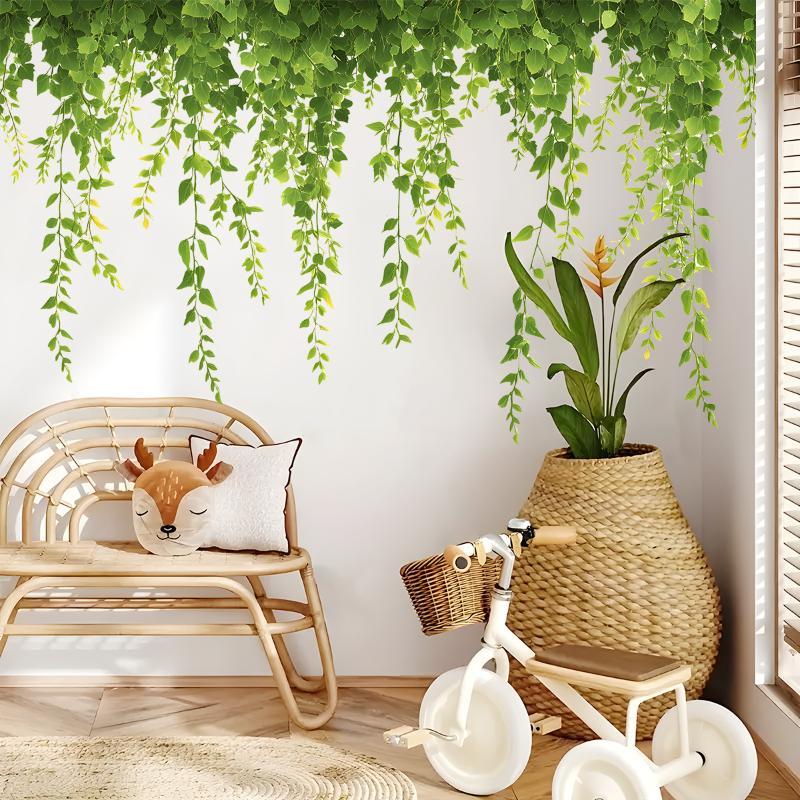 Simulation Green Vine Plant Vine Strip Living Room Entrance Bedroom Wall Decoration Sticker Self-Adhesive Sticker