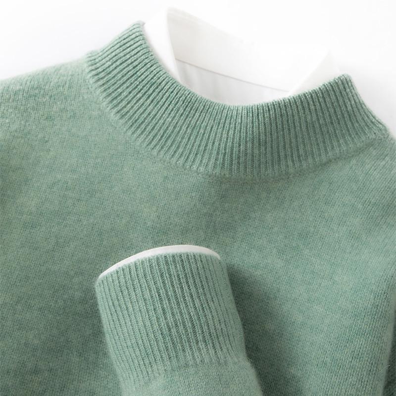 Men's High Neck Cashmere Sweater - Long Sleeve, Solid Color, Loose Knit Pullover for Autumn & Winter