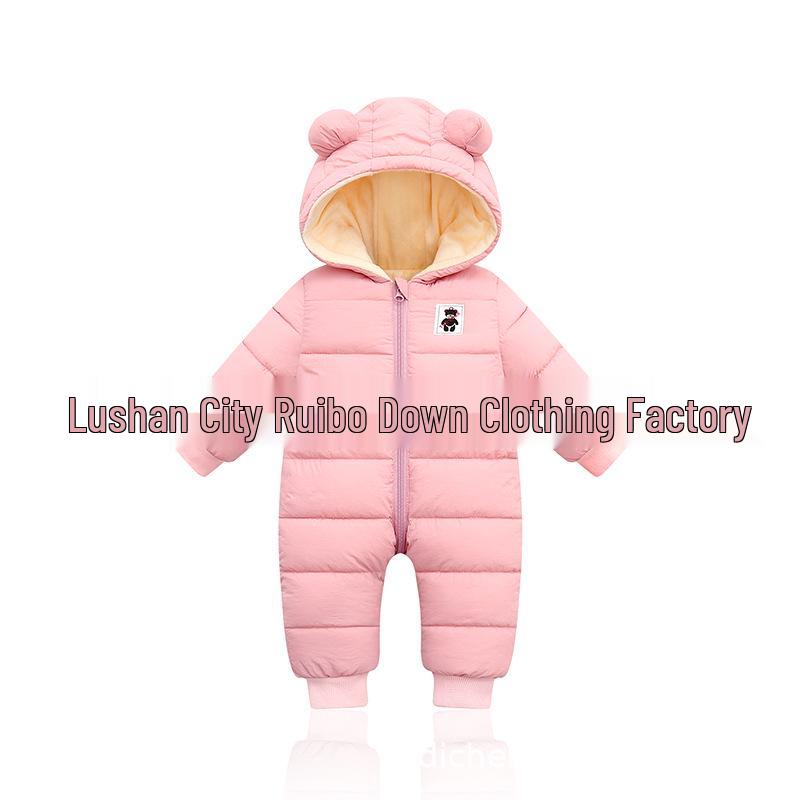 Autumn/Winter Hooded Down Cotton Kids' One-Piece Suit: Infant/Toddler Boys & Girls