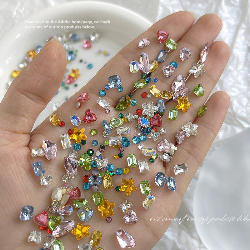 50Pcs  Nail Art Charm Special-Shaped Pointed-Bottom Colorful  Jewel For Face Clothes Shoes Decor Nail Supplies