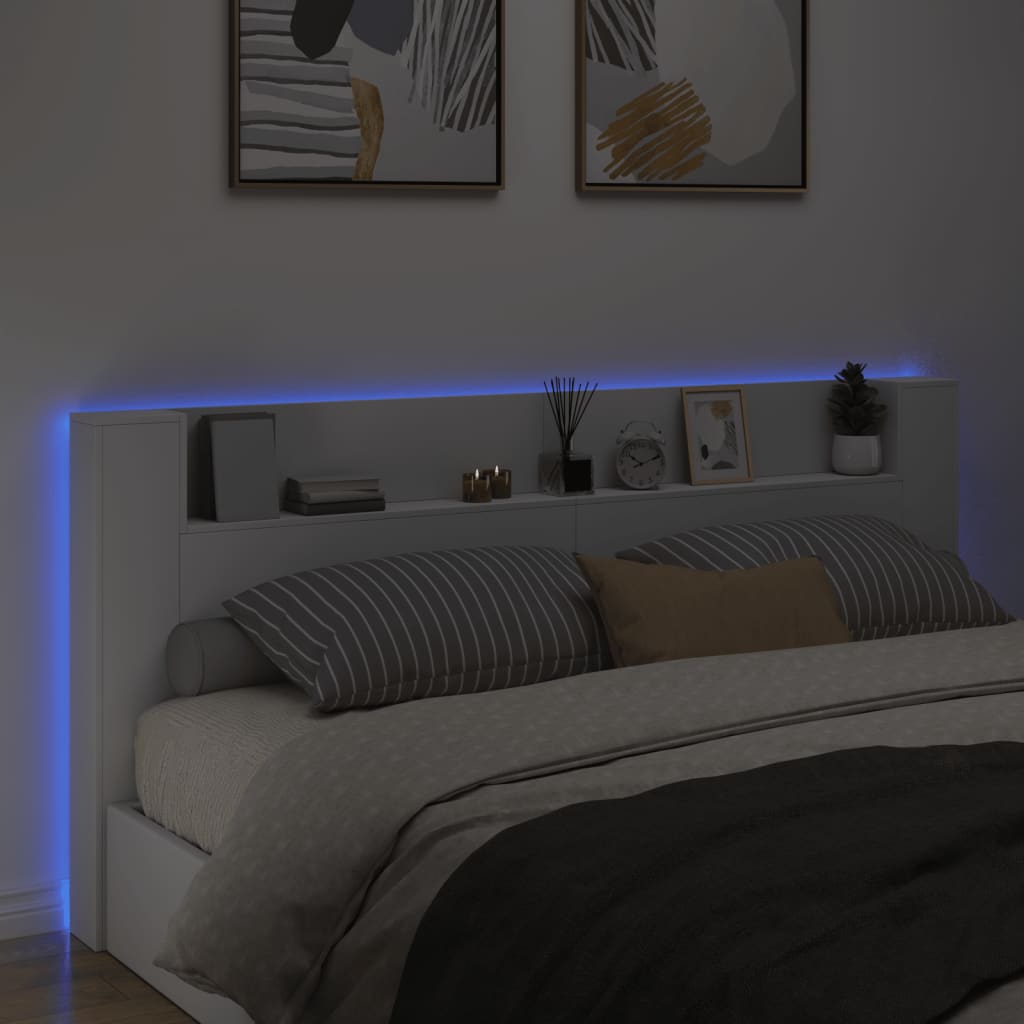 LED Headboard with Shelves White 220x16.5x103.5 cm