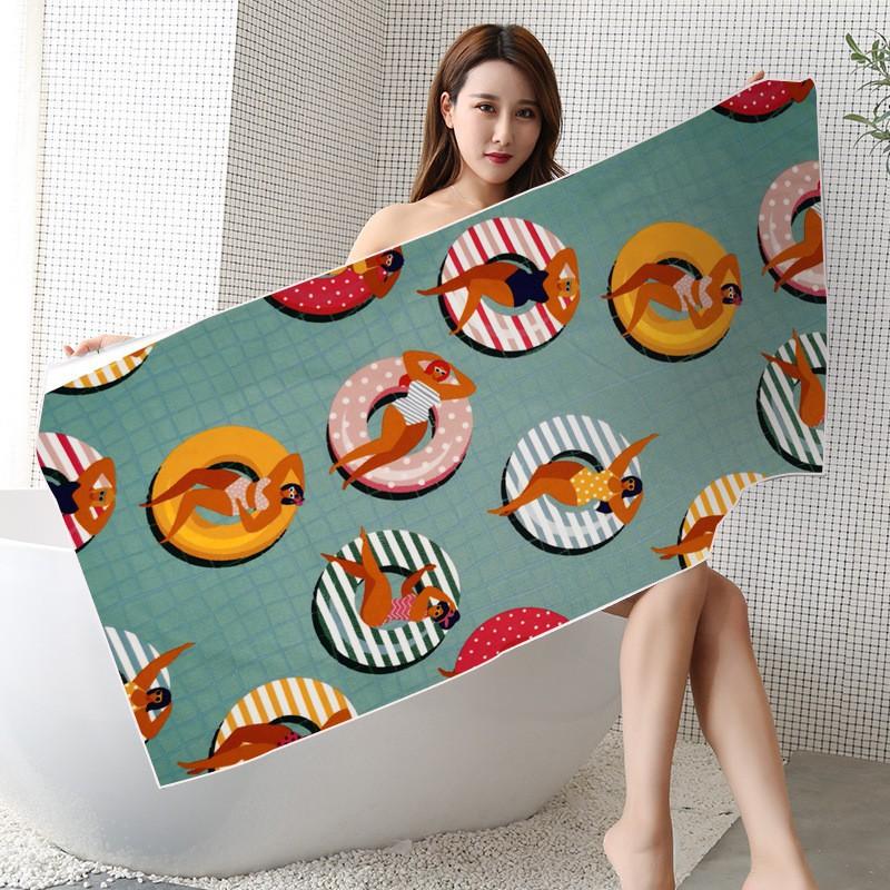 Ultrafine Microfiber Beach Towel Large Size Quick Dry Absorbent Digital Print Swim Cover Up Sun Protection Women Men Kids Pool Travel