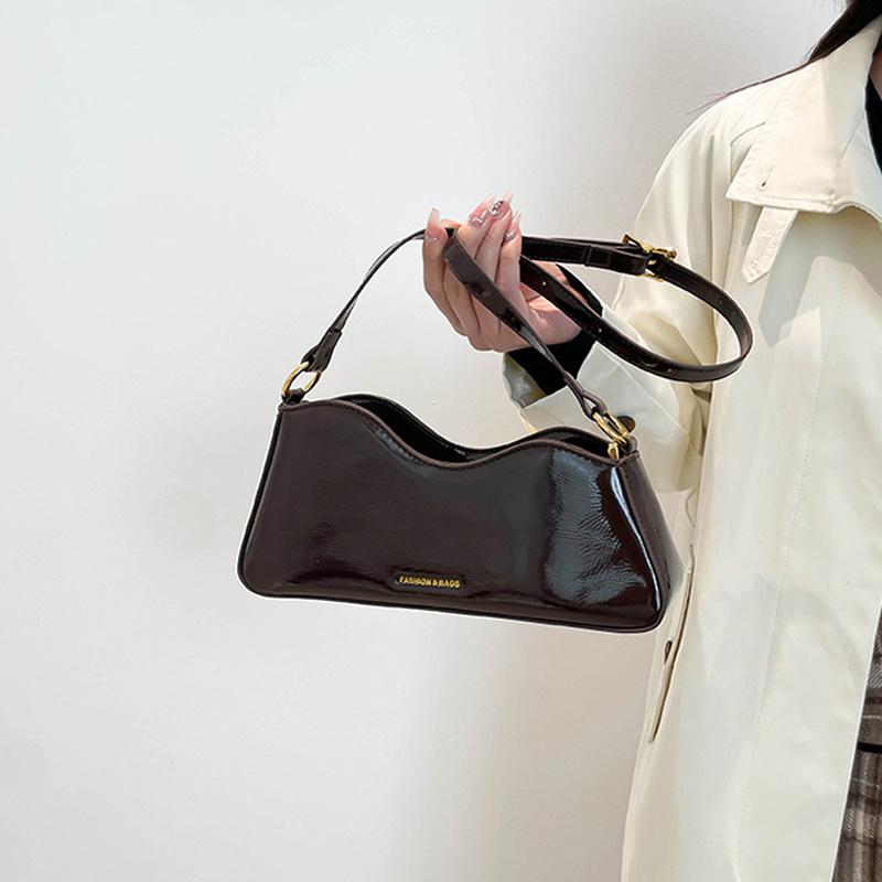 Women Shoulder Bags Fashion Patent Leather Burgundy Underarm Bag French Designer Lady Commuting Crossbody Handbags