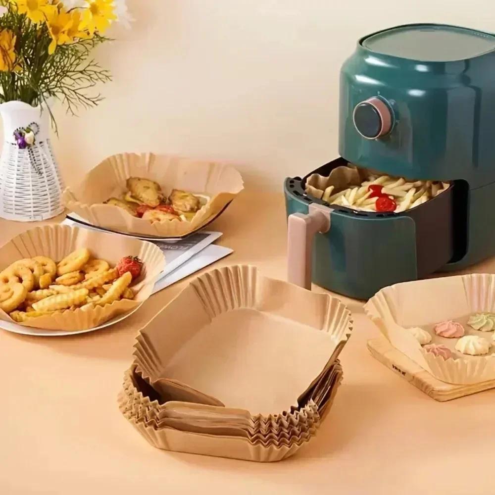 Kitchen Utensils Air Fryer Paper Kitchens Accessories Disposable BBQ Plate Non-stick Pad. Square Round Pastry Molds 50/30 Pieces