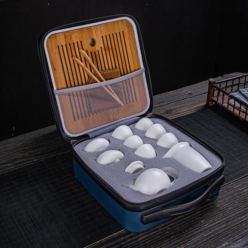 Tuopai 10-Piece Mutton Fat Jade Porcelain Xishi Travel Tea Set