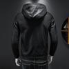 Lederjacke Herren Herbst und Winter Neue Lässige Kapuzenjacke Handsome Lokomotivkleidung Schwarz Slim Herrenjacke