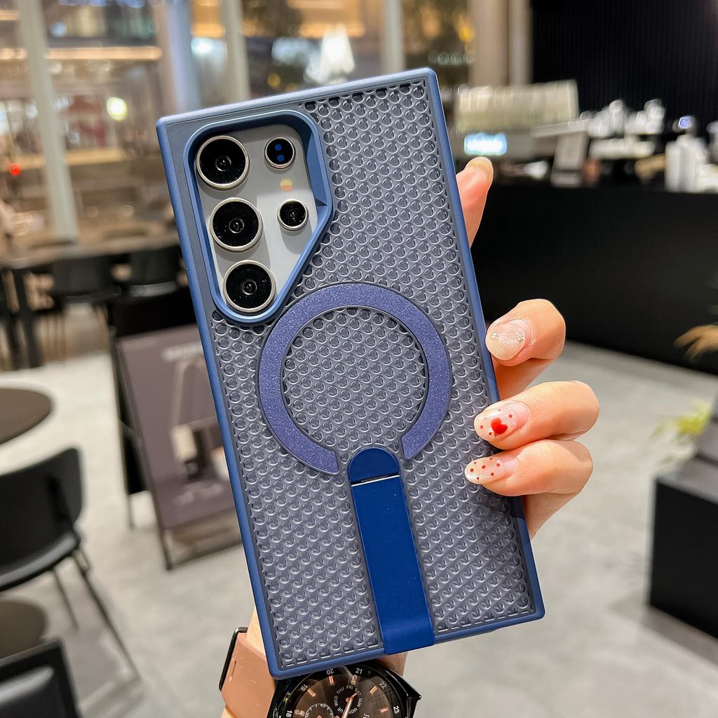 Samsung S25ultra Magnetic Bracket Mobile Phone Case Suitable for S24 Honeycomb Breathable Heat Dissipation Mesh Case A56 Skin Feeling Prevents Falling