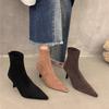 High-heeled Pointed-toed Temperament Suede Thin Short Boots Women's Shoes 2025 New Autumn and Winter Velvet Korean Small Ankle Boots