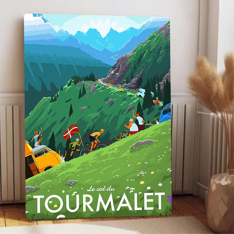 Tour de France Col du Tourmalet Paesaggio Montano Arte da Parete in Metallo Decorazione Ciclistica Alpina per Soggiorno Studio