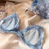 Frauen Sexy Dreieck Tasse Dessous Französisch Ultra Dünne Spitze Blumen Stickerei BH Set Junges Mädchen Gepolsterte Büstenhalter und Höschen Sets