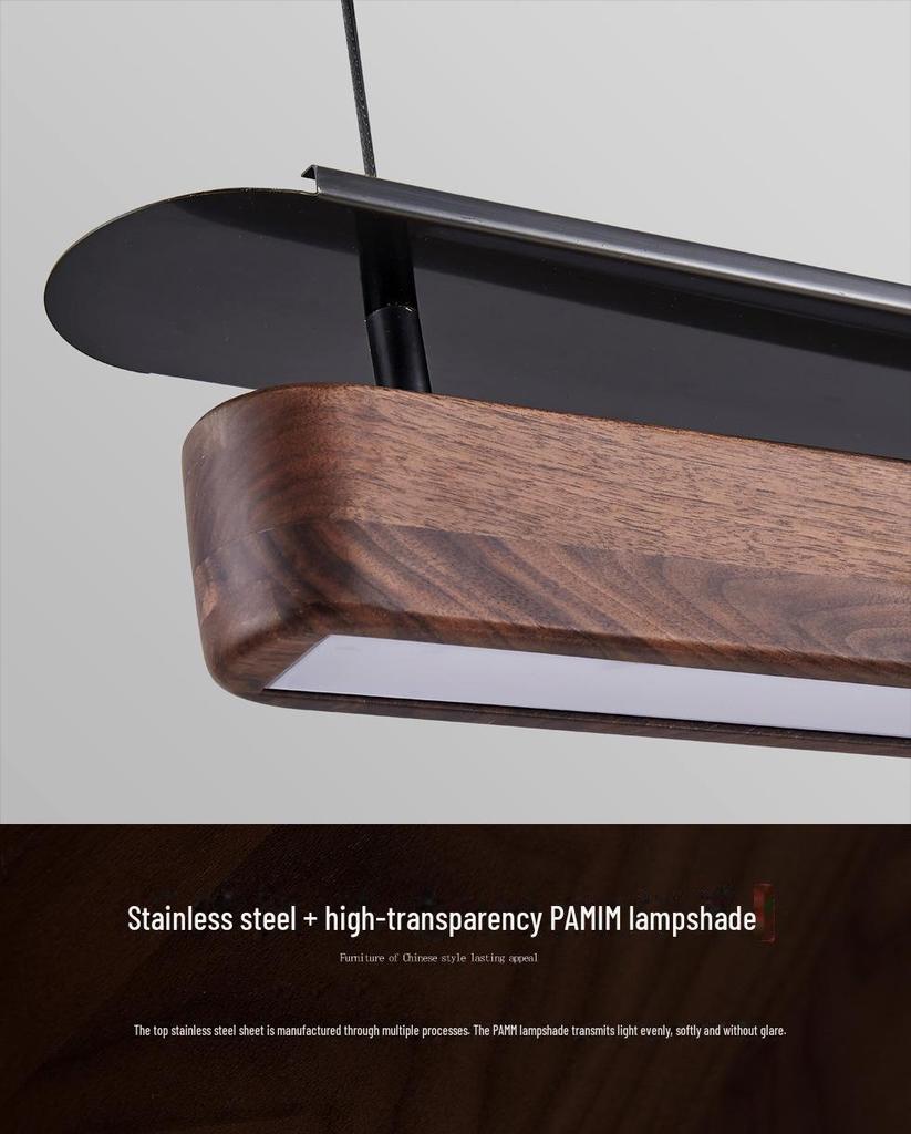 Minimalist North American Black Walnut Chandelier: Zen-Inspired Long Strip Lamp for Restaurants and Bars