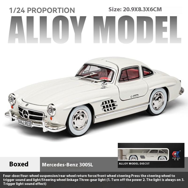 1/24 Scale Benz 300SL Classic Car Alloy Metal Diecast Car Model Sound & Light Collect Hobby Desktop Decorative Ornament Gift