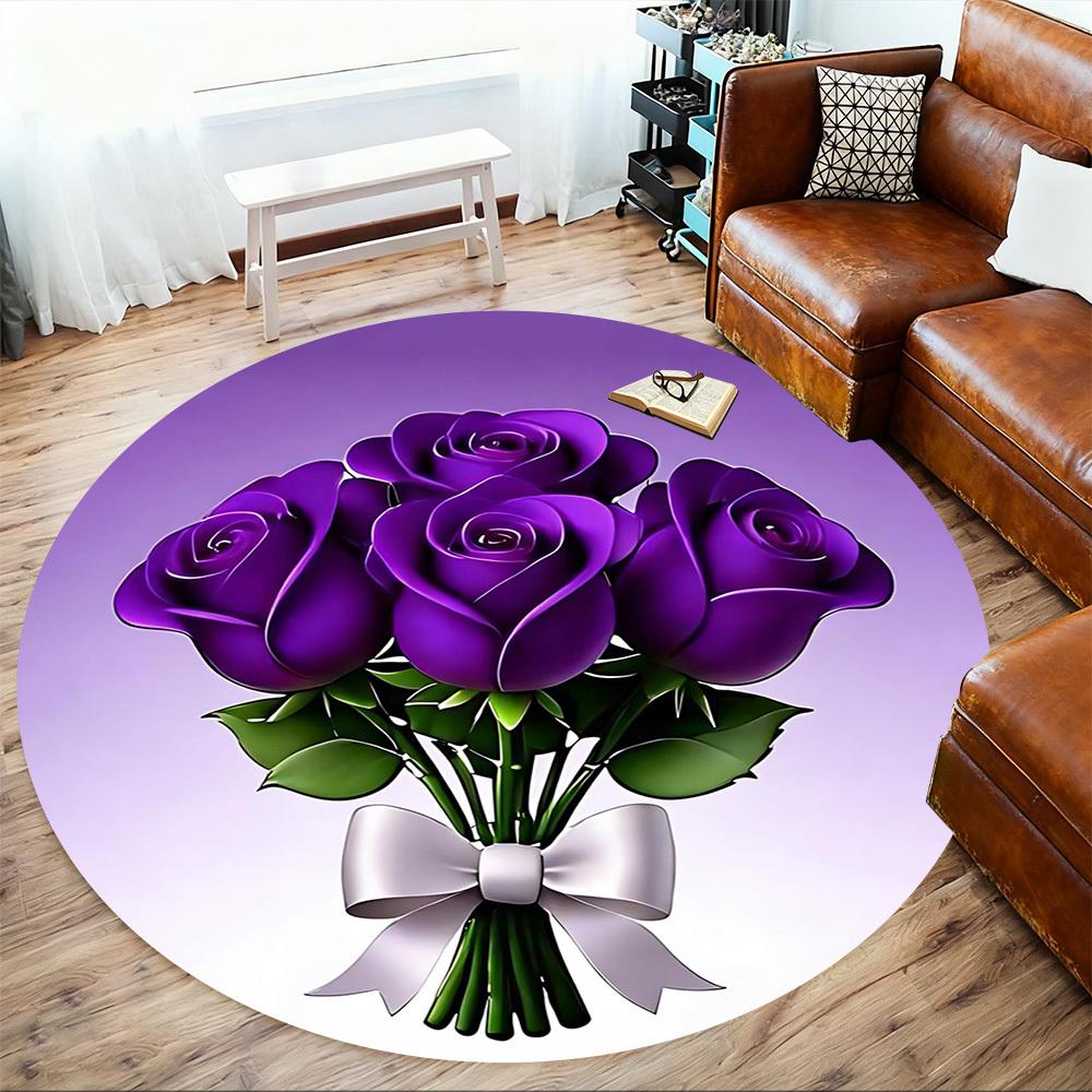 1pc Purple Roses Bouquet Round Chair mat office Area Rug - Non-Slip, Floor Mat for Office, Bedroom, and Indoor Decor p127125