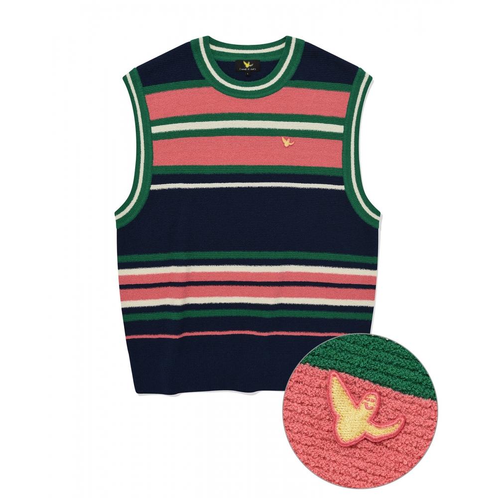 

WHATITISNT Multi Stripe Knit Vest Navy