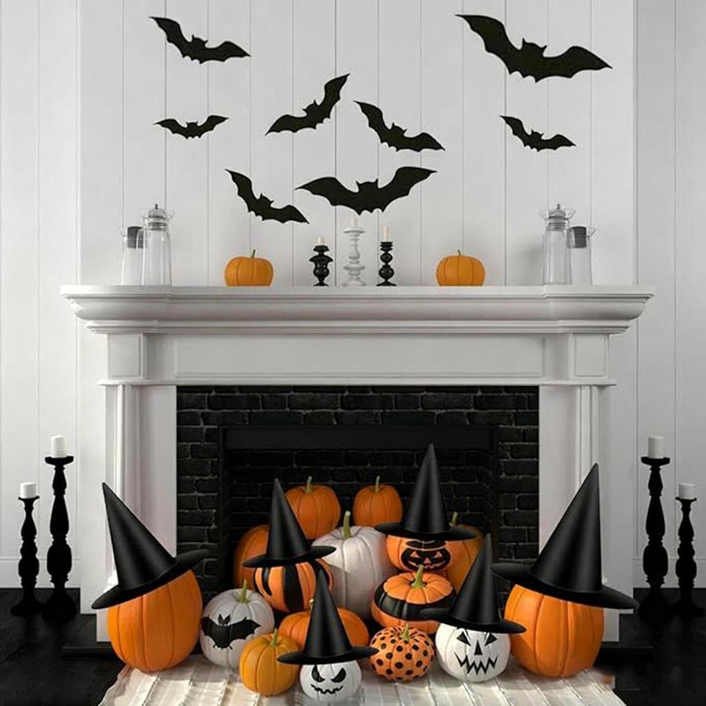 Halloween Witches Hat 12 Pieces Spooky Halloween Decorations With Bats Witch Hat Set With 164Ft Nylon Cord For Indoor Outdoor
