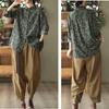 Vintage Retro Printed Cotton Linen Shirt Women's Casual Autumn Long Sleeve Blouse Floral Top Women