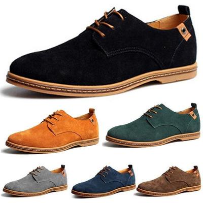 Męskie buty typu Oxford Wing Tip Zamszowe płaskie skórzane sznurowane buty w dużych rozmiarach 38-48