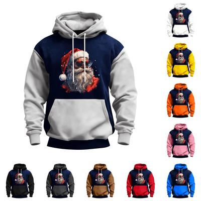 Men's Christmas Print Color Block Hooded Casual Sports Comfort Sweatshirt
