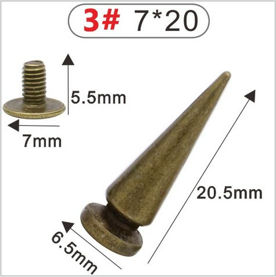 Punk Spike Alloy Bullet Rivet Horn Cone with Base Screw for Apparel, Bags, Shoes