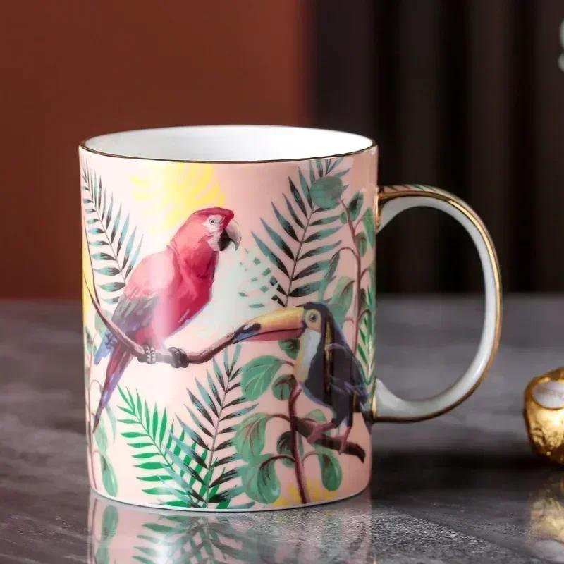 Bone China Mug Parrot Ceramic Coffee Mug Couple Mug Household Teacup Mugs Coffee Cups