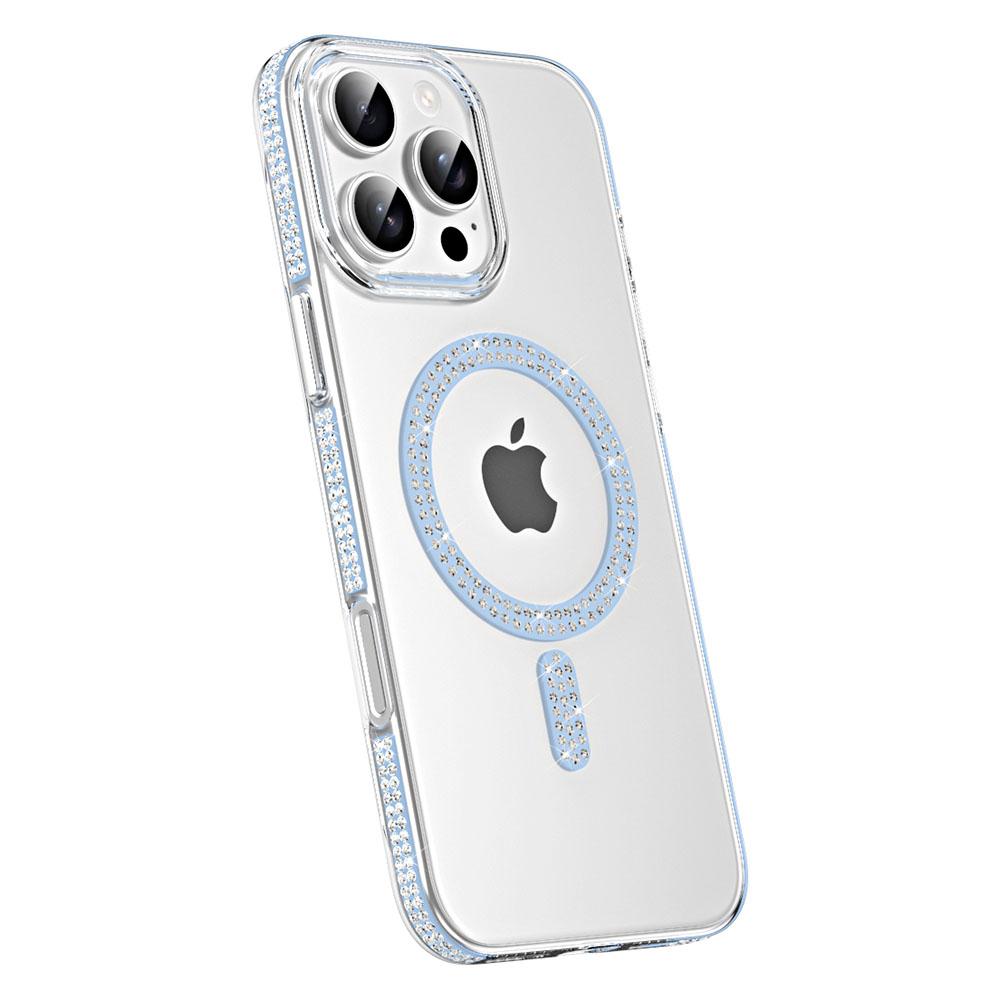 For iPhone 16 Pro Magnetic Case TPU + Acrylic Phone Back Cover Rhinestone Decor F