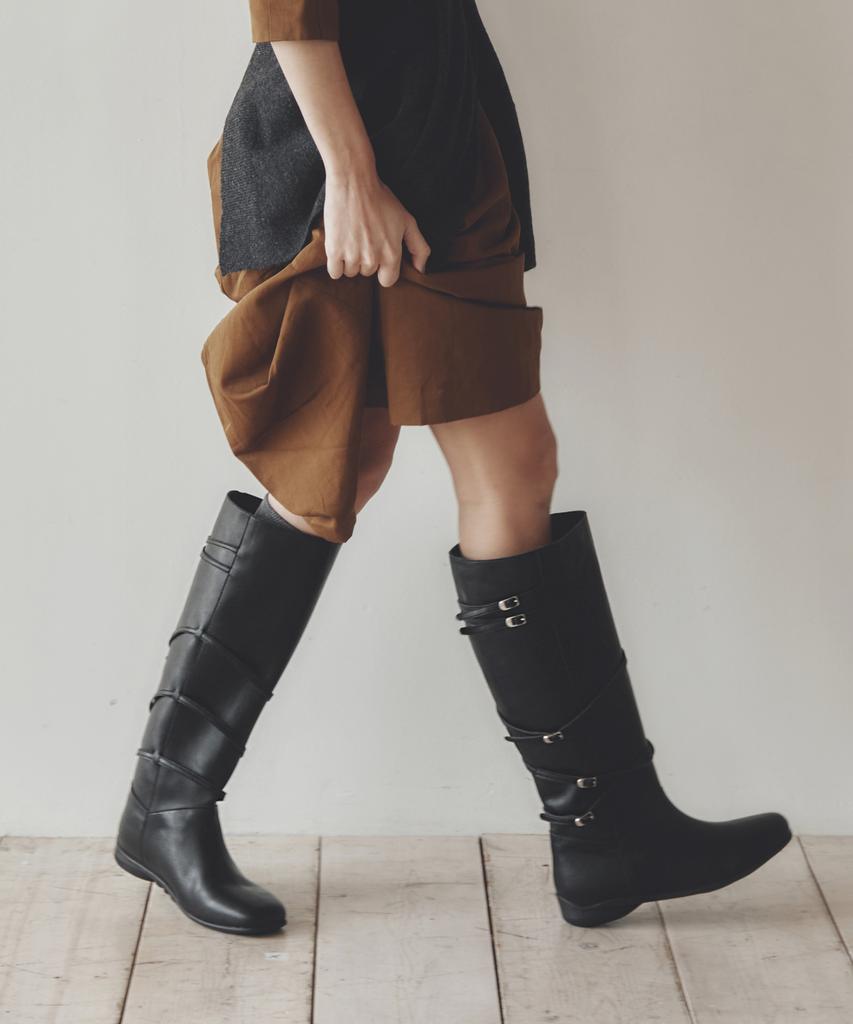 Moodnight Pia Comfort Sole 5-Belted Long Boots | Detachable Belt - 3 Colors