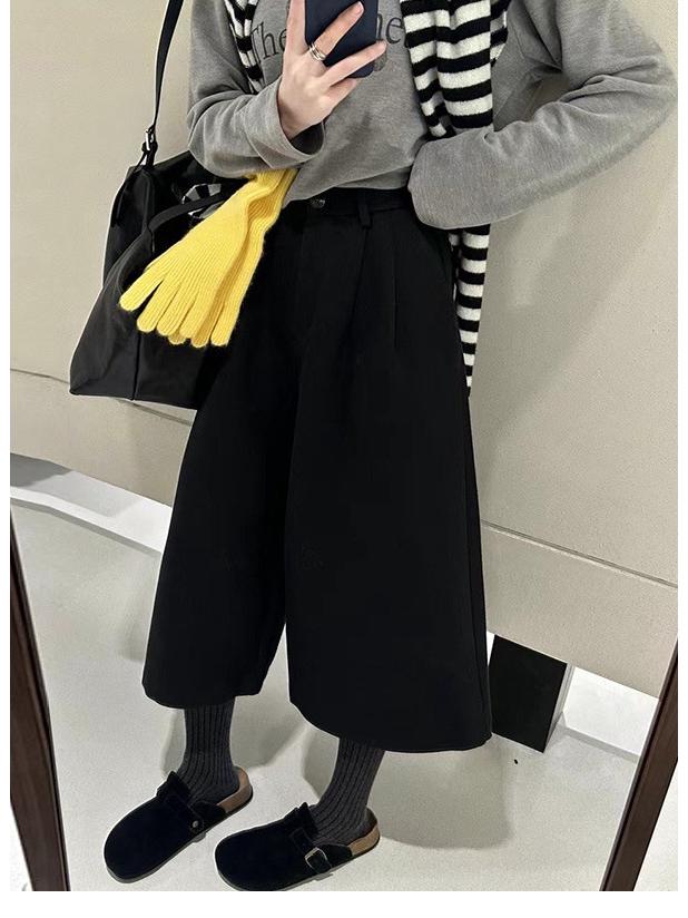 Japanese Woolen High-Waist Cropped Wide-Leg Pants for Women - Autumn/Winter Versatile Slimming Casual Style