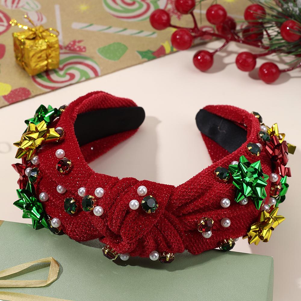 Neujahrsknoten Breites Stirnband Weihnachtsflocke Samt Strasssteine Perlen Haarreif Für Damen Mädchen Weihnachten Kopfschmuck Zubehör