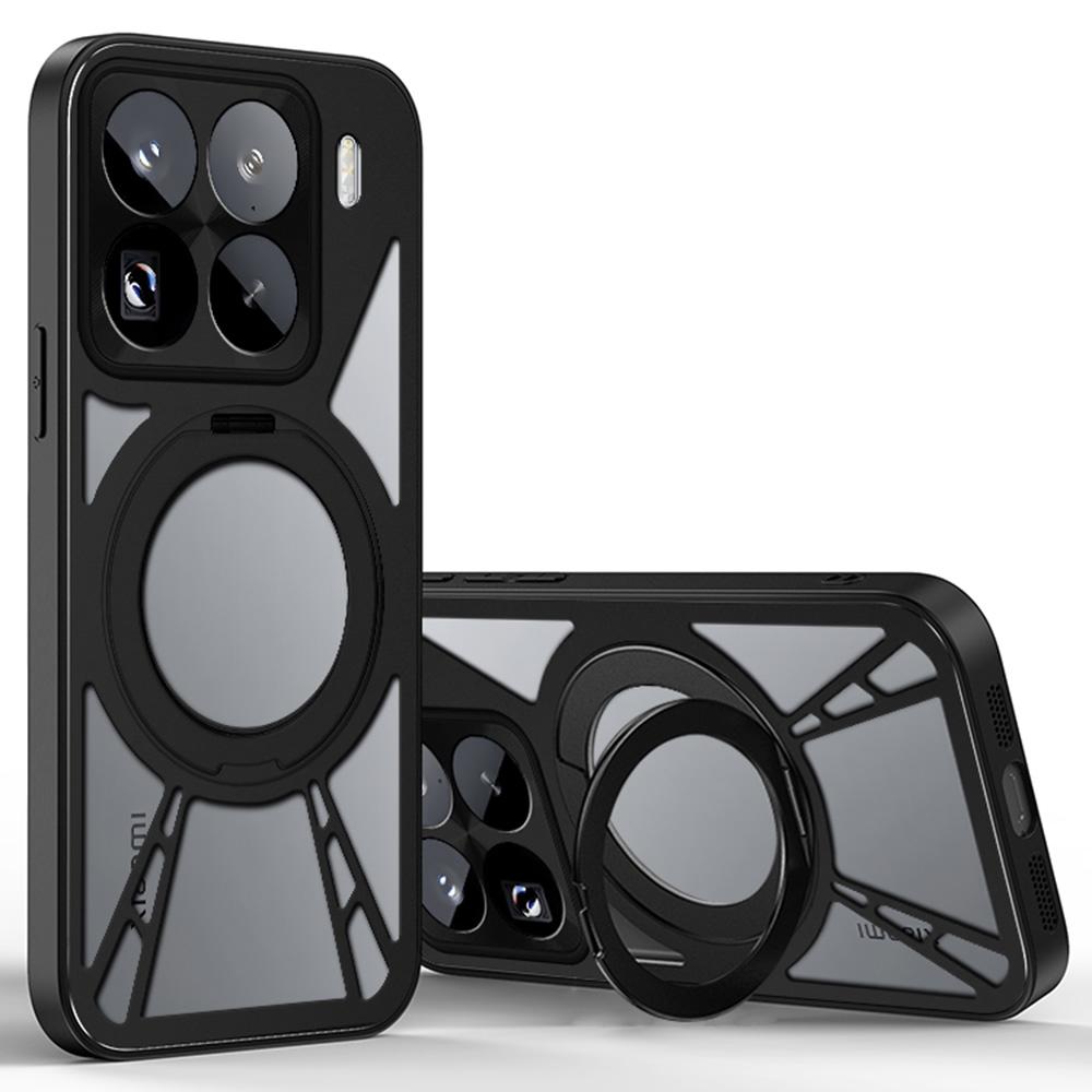 For Xiaomi 15 Pro Case Magnetic Kickstand Hollow Heat Dissipation Silicone+PC+Metal Bumper Phone Cover
