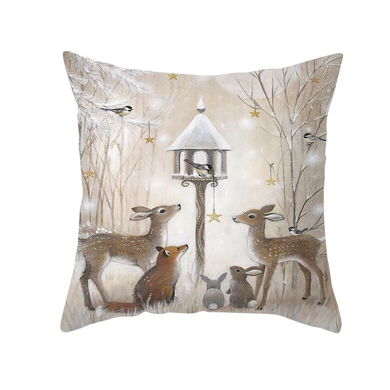 Merry Christmas Atmosphere Snowman Fox Animal Print Pattern Cushion Cover Home Living Room Sofa Decoration Pillow Pillow Cover