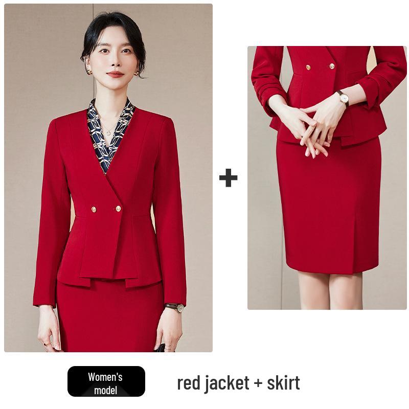 Autumn/Winter Flight Attendant Suit: Professional Long Sleeve Business Uniform for Receptionists and Beauty Salons.