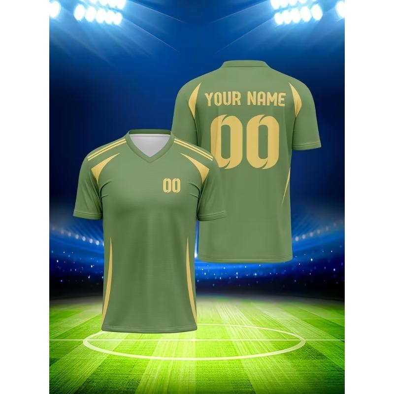 Printed Custom Name Team Name Numbers Football Jersey New Sports T Shirts Stripe Sports Jerseys Cool V Neck Tops Unisex Tee