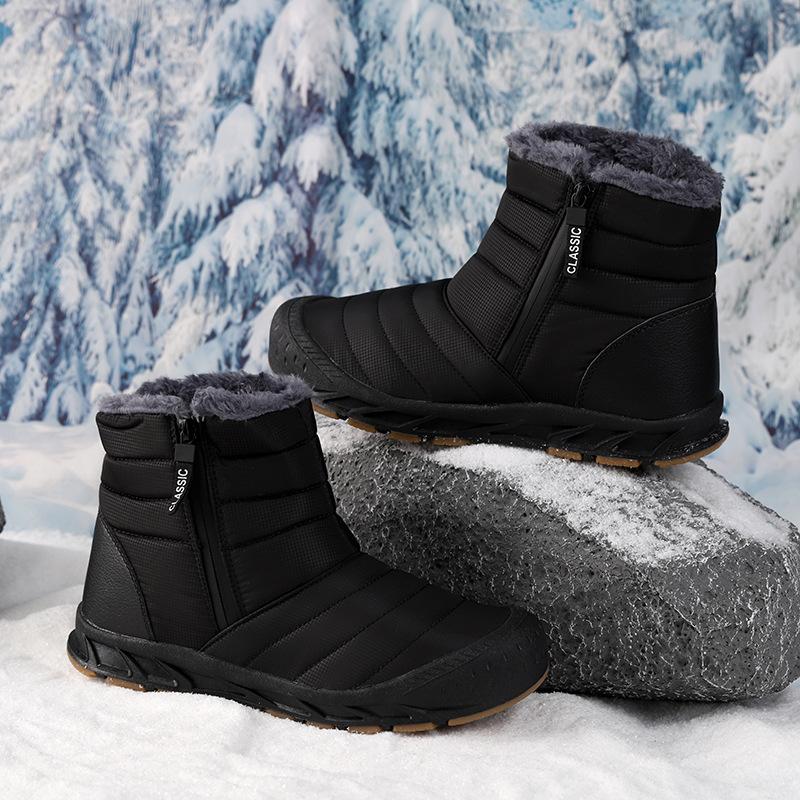 Men's Winter Warm Snow Boots With Zipper Non-Slip Water Resistant Faux Fur Lined Ankle Booties Outdoor Comfort High-Top Hiking Walking Shoes for Men