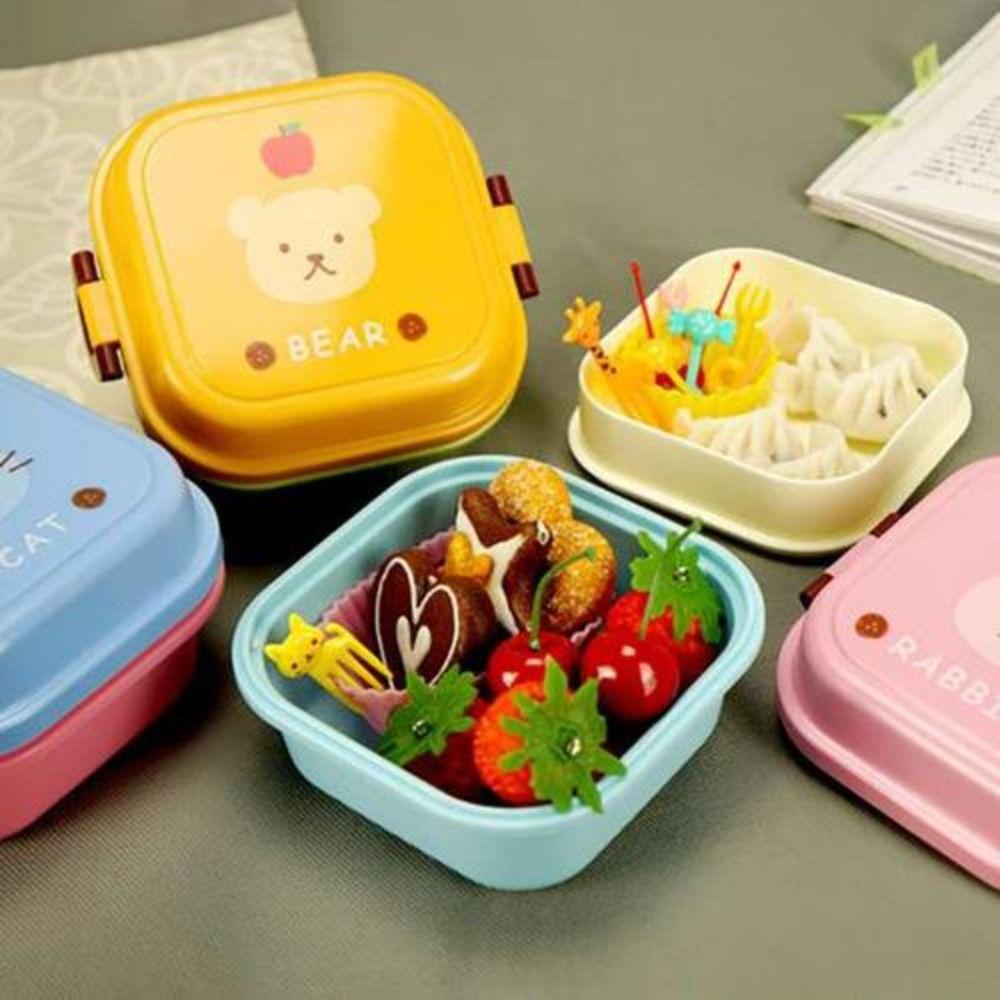 Portable Square Animal Snack Fruit Plastic Lunch Box Food Storage Box Fresh Keeping Box Tableware