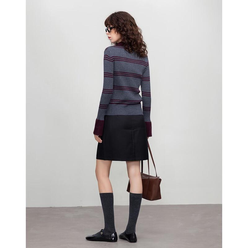 Women's Wool Blend Color Block Zipper Knit Cardigan