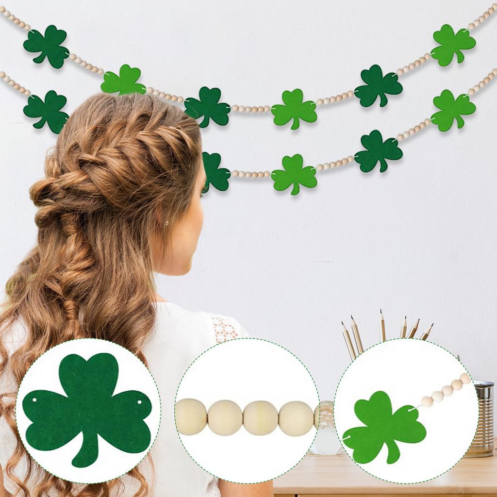 St. Patrick's Day Banner Wooden Bead Wreath Suitable For St. Patrick's Day Decorative Hanging