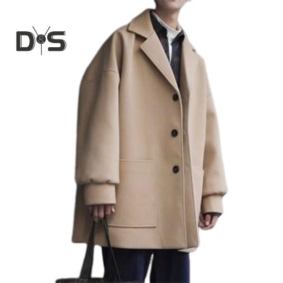 

Мужская ветровка с лацканами, длинный рукав, куртка средней длины, однотонная, свободный крой, большие карманы, осенне-зимняя куртка, пальто XXXL хаки