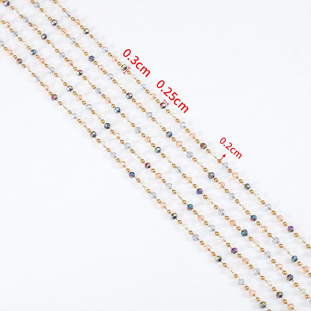 1M Stainless Steel Gold Color Chain Colorful Crystal Beads Chains for DIY Women Necklaces Bracelets Jewelry Making Accessories