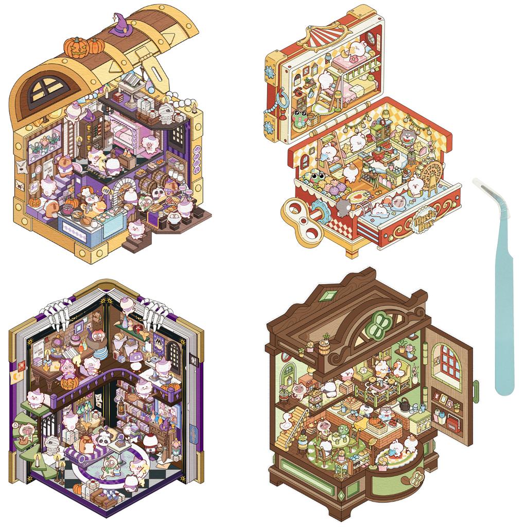 3D Landscaping Stickers Cartoon Forest Village 3D Effect Stickers Pocket Chalet Scene Book Stacking Stickers Birthday Gift