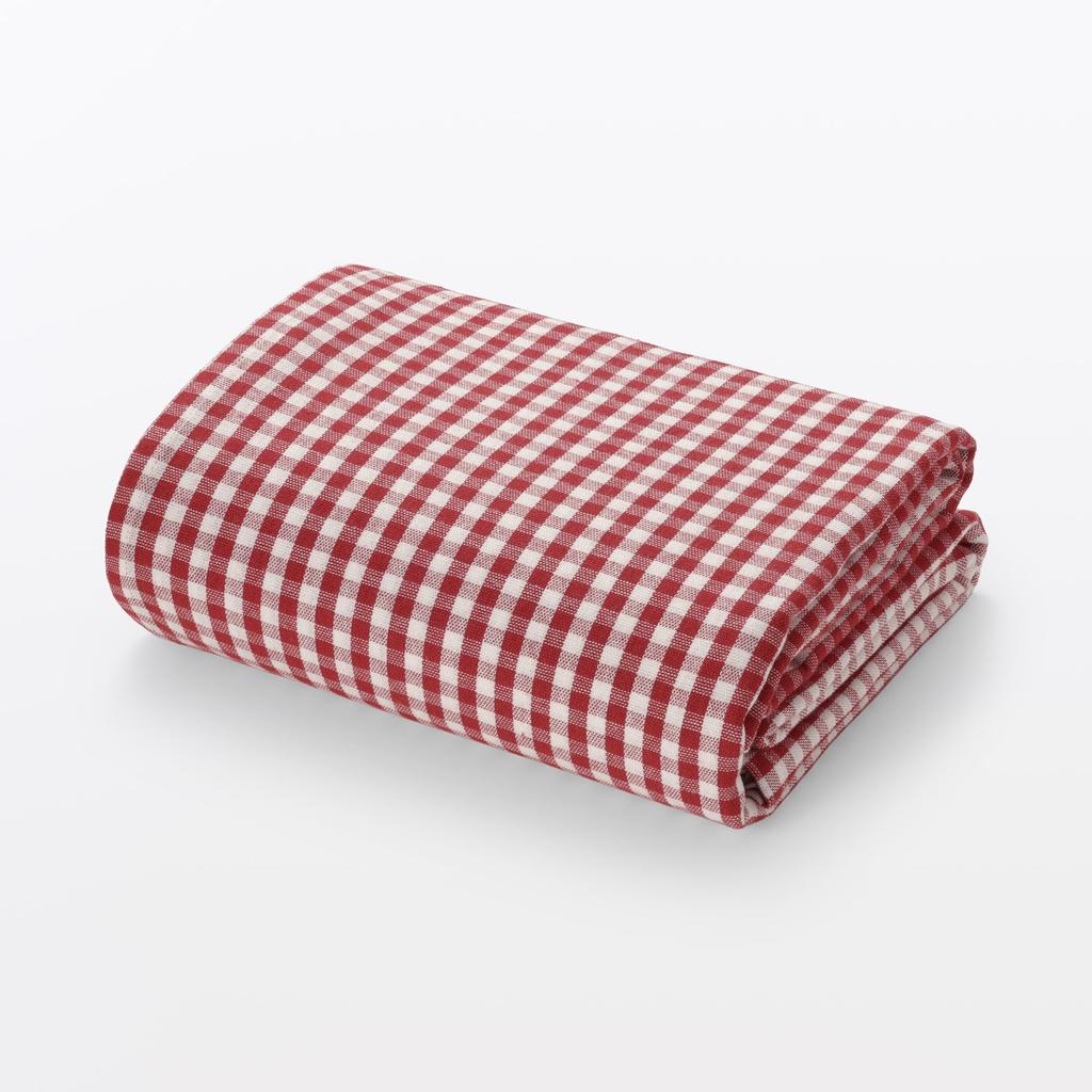 MUJI Indian Cotton Tablecloth Gingham Check x Red 300 x 150cm 76199786 Yarn-Dyed / Off-White / Approx.