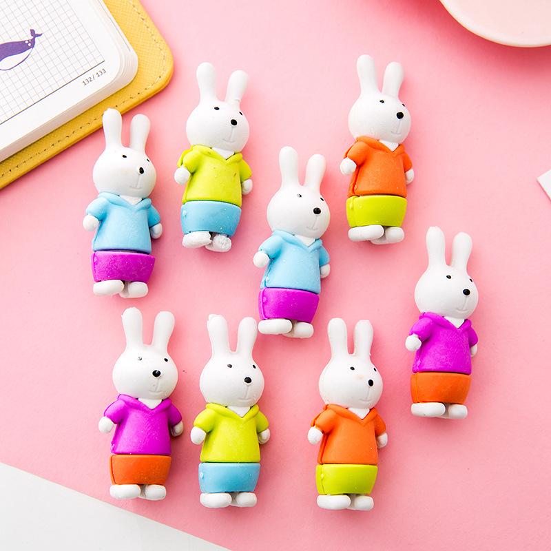 Cute 3D Rabbit Eraser - Detachable & Effective, Perfect for Students and as a Small Gift or Award.