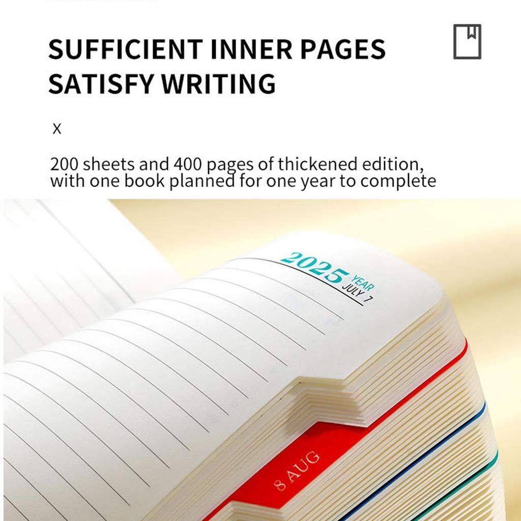 English inner pages, A5 leather 2025 business schedule, student daily planner, 365-day record book, notepad, memo, 180 sheets, 360 pages