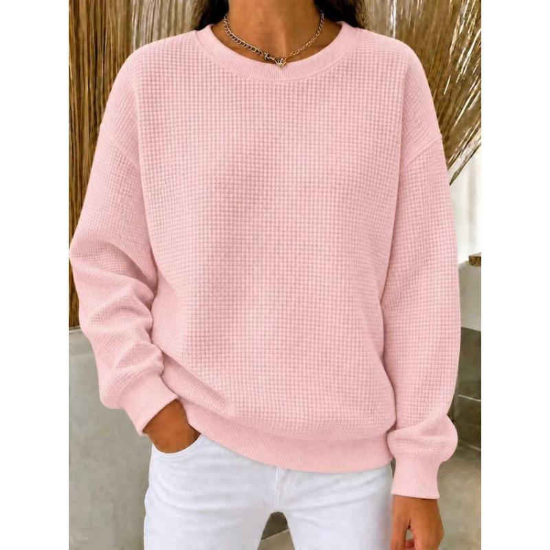 Women S Round Neck Loose Fit Casual Solid Color Long Sleeve T Shirt