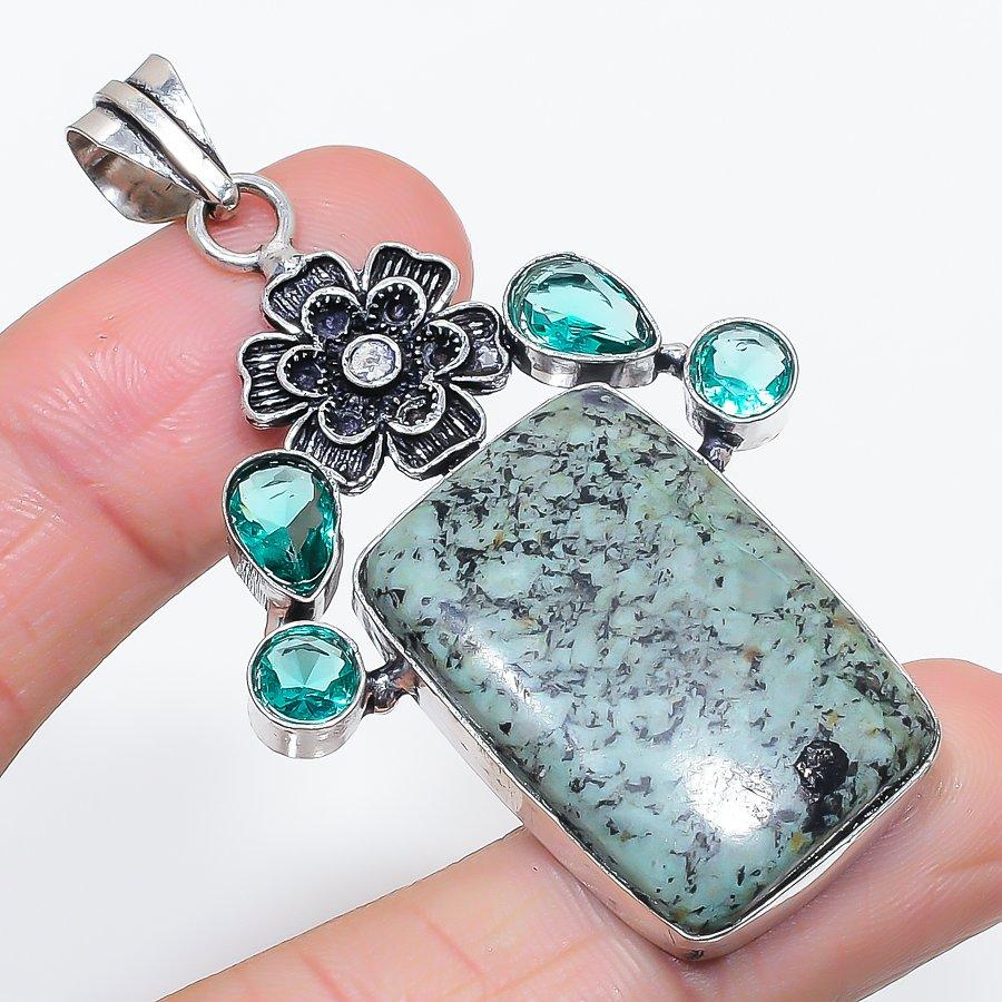 

Натуральная тибетская бирюза, топаз 925 стерлинговое серебро ювелирная подвеска 2,52 p5b26