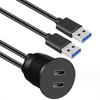Double USB 3.0 To Double Type C Chargers for Multiple Devices Waterproof Extension Cable Panel Mount for Secure Vehicle Use