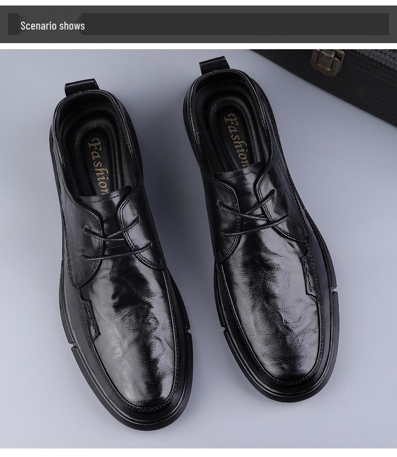 Men's Premium Cowhide Leather Lace-Up Business Shoes - Comfortable, Breathable, Non-Slip, Casual, for Middle-Aged