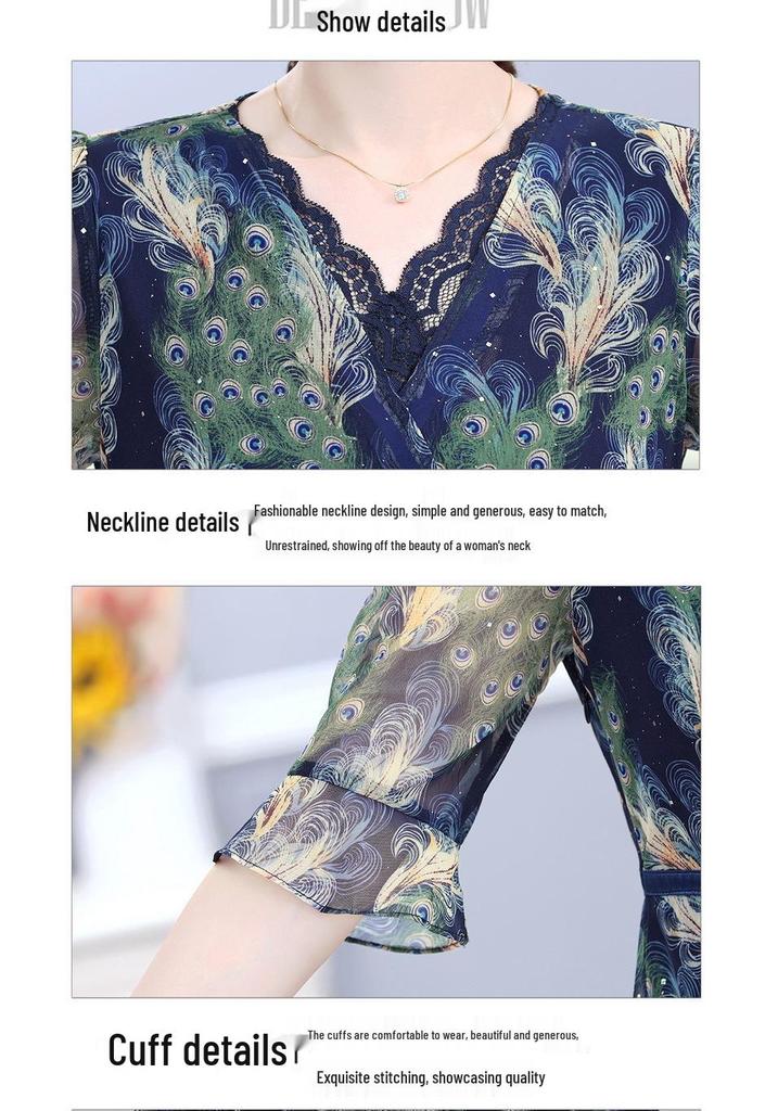 Elegant Chiffon Floral Print Summer Dress for Women 40+