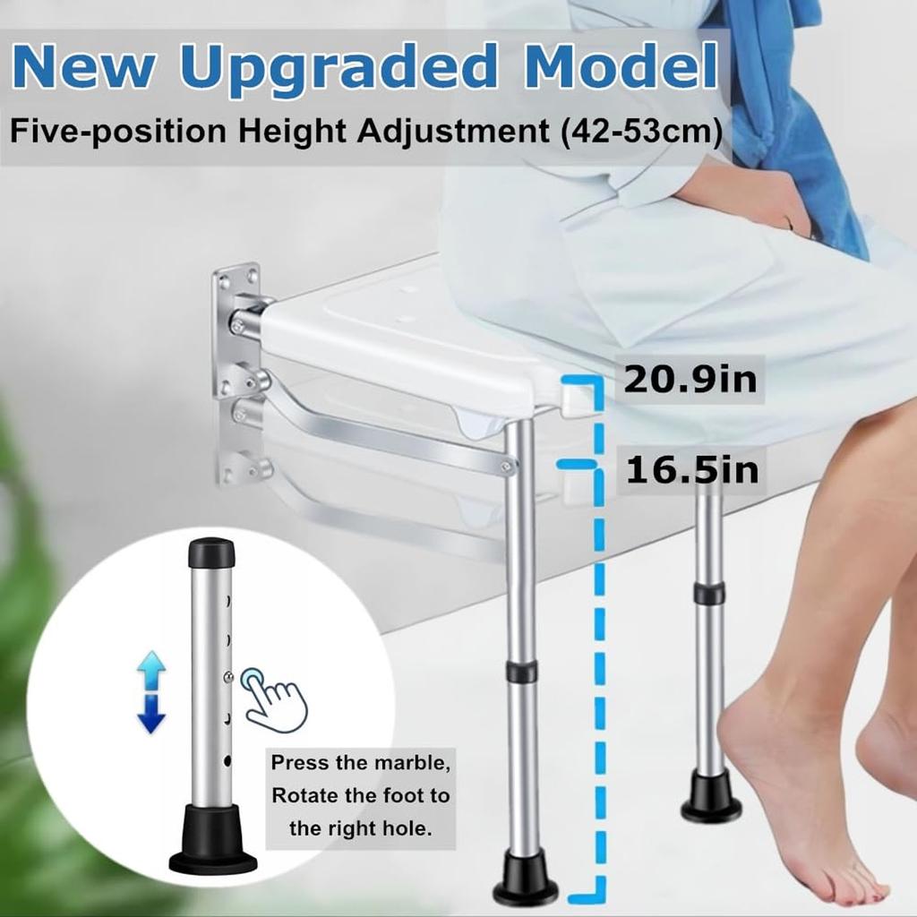 Folding Shower Chair Wall Mounted Bathroom Stool Non Slip Shower Bench for Elderly and Pregnant Women