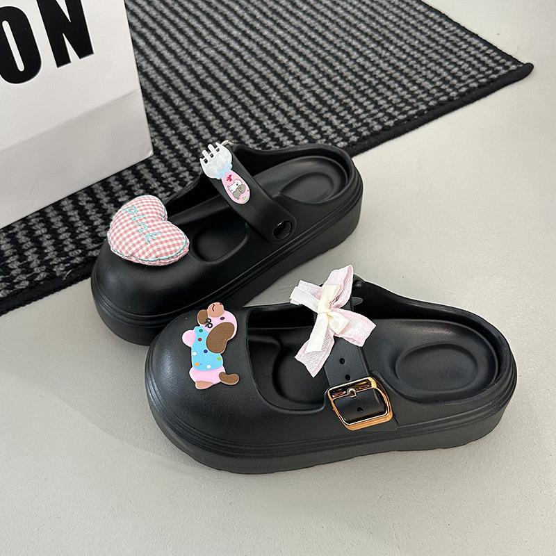 Urocze kreskówkowe szczeniaczki, kapcie z grubą podeszwą i zakrywające palce, do noszenia na zewnątrz, nowe popularne sandały na miękkiej podeszwie, antypoślizgowe, damskie, wiosna i lato 2025